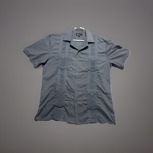 MENS OMEGA SIZE L Gray SHORT SLEEVE BEACH/ WEDDING CUBAN GUAYABERA SHIRT